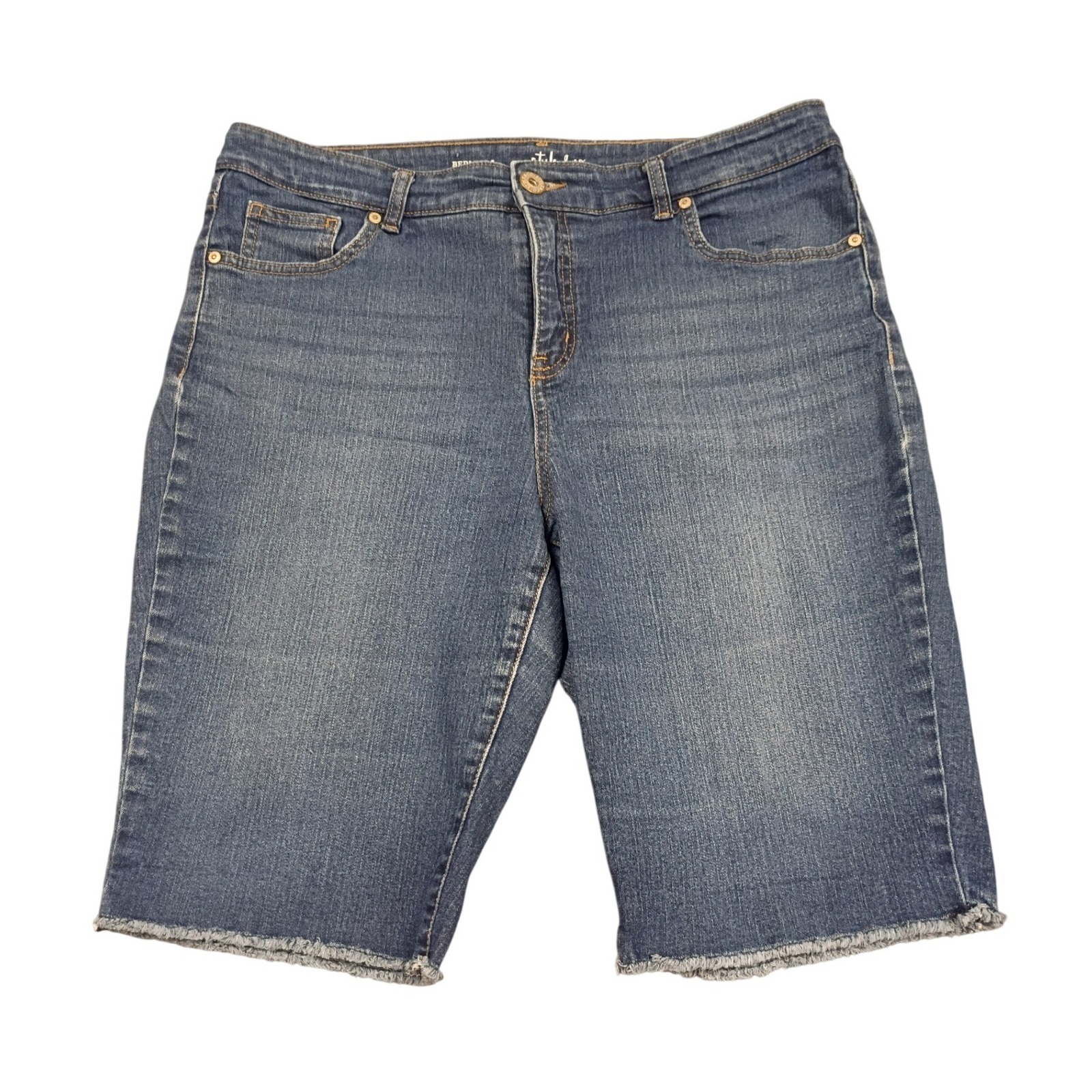 Style & Co Bermuda Shorts Womens 12 Blue Denim Raw Hem Stretch Casual